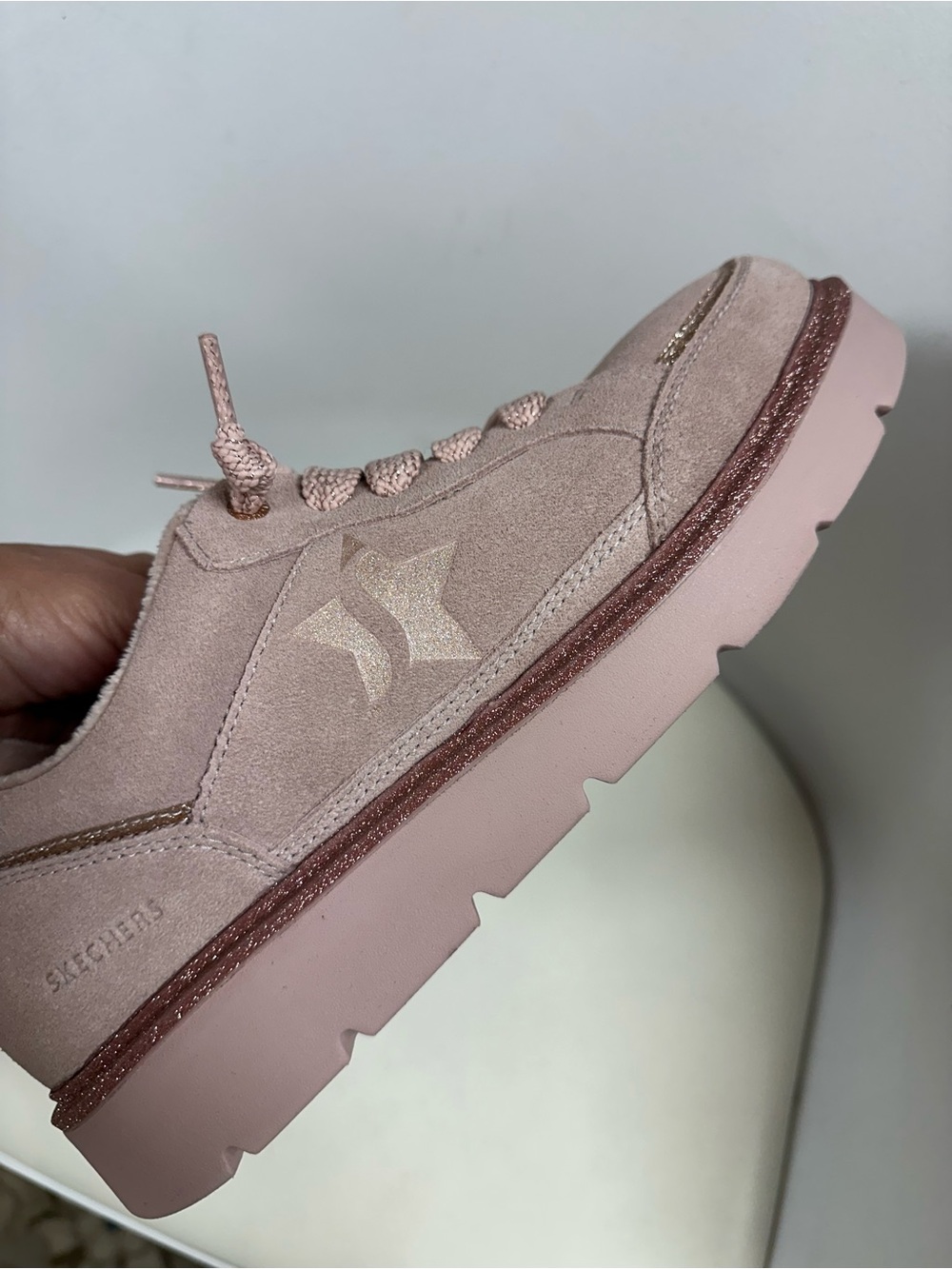 Skechers Street Hikers Retrograde Pink Suede Glitter Sneakers Women’s 9.5 - Picture 1 of 8